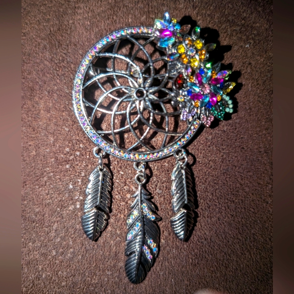 Dreamcatcher Crystal Brooch